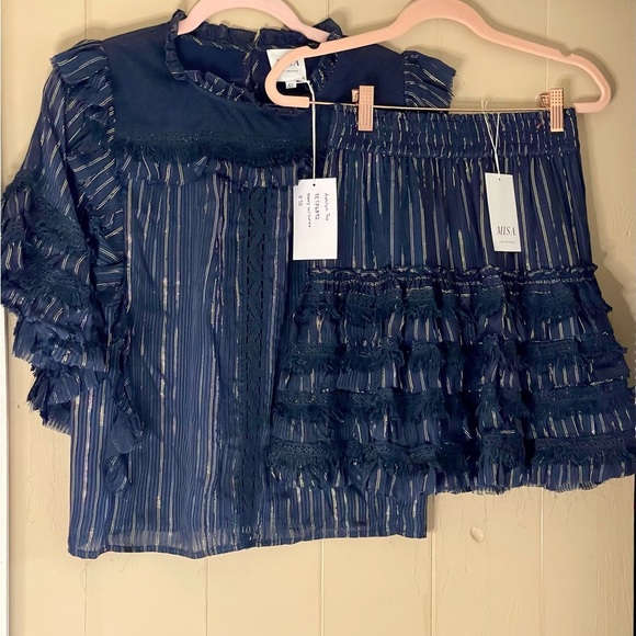 MISA Los Angeles NWT Ashlyn Top and Giulia Bottom Set in XS Beachy Boho Metallic - Picture 1 of 12